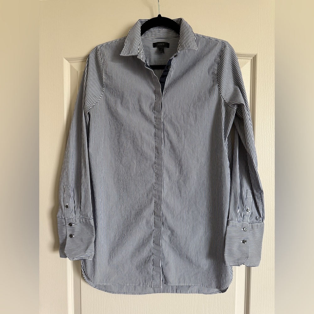 J. Crew Blue and White Striped Button-Down Shirt